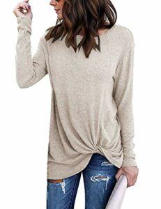 Yidarton Women's Comfy Casual Long Sleeve Side Twist Knotted Tops Blouse Tunic T Shirts