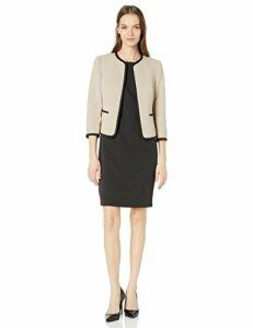 Le Suit Women's Jacquard Piped Open Front Jacket and Dress