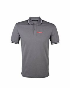 Prada Men’s Cotton Piqué Short Sleeve Slim Fit Polo Shirt, Charcoal Grey SJJ887