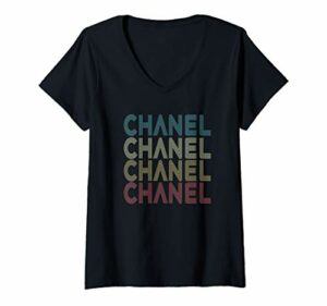 Womens Vintage Retro Birthday Party Gift For Who Has Name Chanel V-Neck T-Shirt