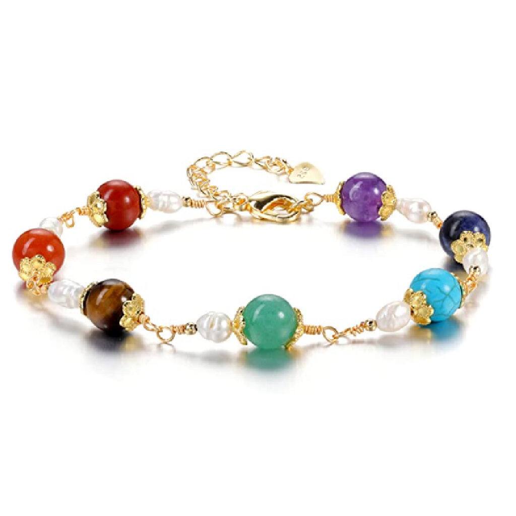 Crystal Stone Beads Bracelet 14K Gold